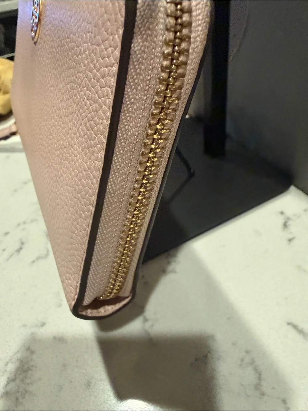 Tory Burch Blush Pink Pebbled Leather Zip Wallet with Gold Logo